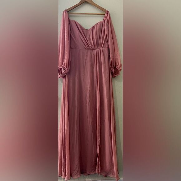 NWT Dessy Collection Convertible Neck Long Sleeve Chiffon Gown Desert Rose - Picture 3 of 11